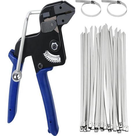 Cable Tie Clamp Kit, Stainless Steel Cable Tie Kit, with 200 Stainless Steel Cable Ties, 4.6 x 300 mm, Metal Hose Gun, Cable Tie Tool for (1/5)