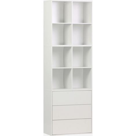 Mensola, libreria modulare decorazioni legno, 3 cassetti 8 vani