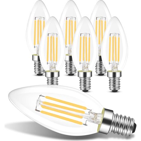 GBLY 6 Piezas Bombillas LED E14 - Bombilla de Vela de 4W 2700K, Filamento Retro Edison C35, Bombilla de Vidrio Vintage de Ahorro de energía, luz cálida (1/5)