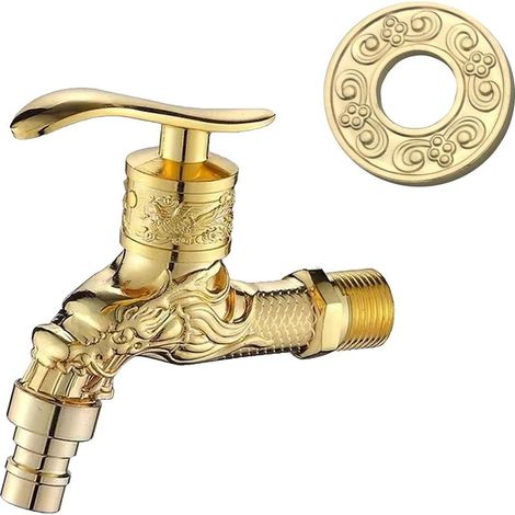 Grifo de bronce antiguo con dragón tallado, grifo de cobre antiguo con dragón tallado, para lavabo de baño, cocina, bañera, jardín, balcón, lavadora (dorado) (1/4)