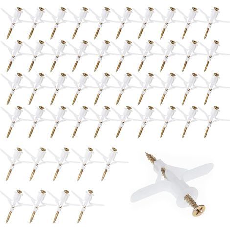 100 Pieces Placo Anchors, 50 Placo Anchors and 50 Screws, Plaster Wall Fixings, Plasterboard Dowels with Screws, for Hollow Drywall Wall Fixings (1/5)