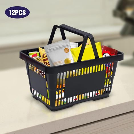12pcs panier à provisions en plastique 28L panier en plastique paniers empilables panier en plastique Panier de transport stable Panier À Main Noir 48x33x26cm (1/5)