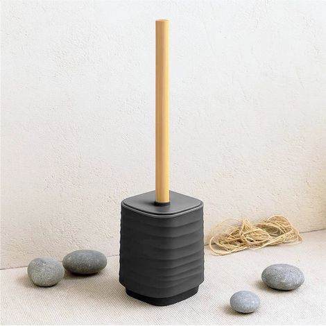 Exagonshop Portascopino in plastica ABS e bamboo grigio Alabama
