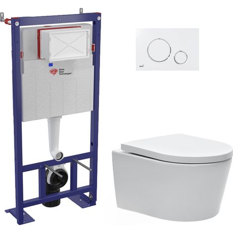 Grohe Pack Bâti autoportant RapidSL + Cuvette sans bride BauClassic + Abattant déclipsable + Plaque Skate Chrome(ProjectBauClassic-1) (1/5)