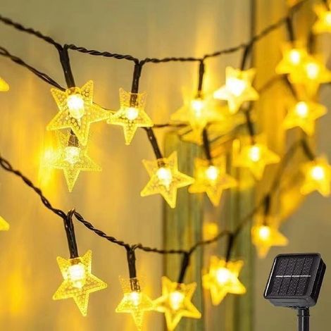 Guirlande lumineuse solaire extérieure 12 m, 70 LED étoiles, blanc chaud, 8 modes, étanche — jardin, mariage, terrasse (1/5)