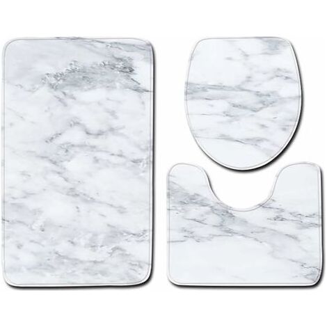 Ensemble Tapis de Bain et Contour WC 3 Set, Motif de Marbre Ensemble Salle de Bain Tapis Contour WC Couvre Couverture de Toilette