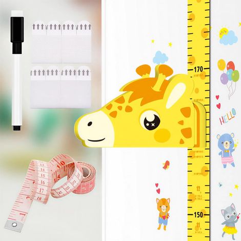 Toise Murale Girafe 3D, Stickers Muraux Toise sans Perforation (180cm), Tableau de Croissance Réinscriptible avec Stylo (1/5)