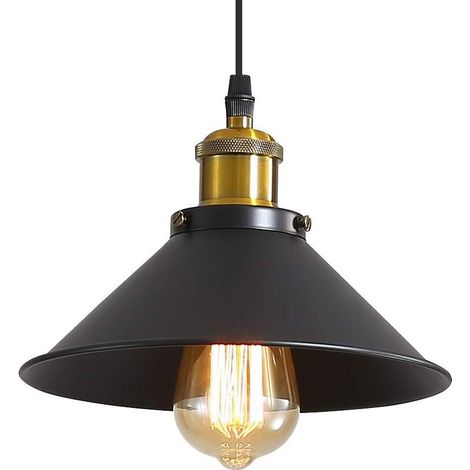 Suspension Luminaire Industrielle Lustre Plafonnier Noir, Φ22 cm pour ampoules E27 Lustre Plafonnier Vintage Culot Abat-jour en Métal pour Salle à Manger Salon Cuisine Chambre Restaurant Café et Bar-F (1/4)