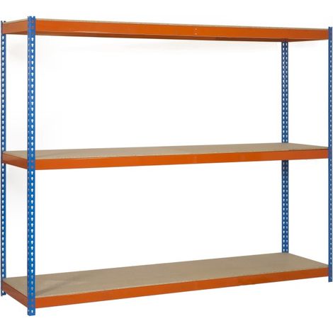 Estantería metálica sin tornillos SIMONRACK de 3 estantes (200x180x60cm) AZUL-NARANJA Y MADERA (1/4)
