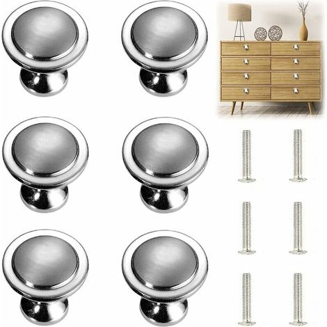 Boutons et poignées de meubles,6 Morceaux Poignée D'armoire En Argent Massif Poignée Ronde De Meuble En Acier Inoxydable Argenté Avec Vis Diamètre De 27mm (1/4)