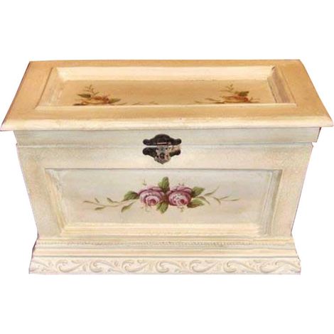 Cassapanca provenzale con fiori dipinti a mano ed effetto anticato.