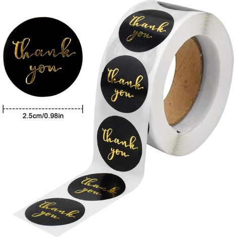 500 Pieces Thank You Stickers 1 Inch Self-Adhesive Label with Gold Foil Writing Black Round Thank You Labels for Gift Packaging DIY Decorative Envelopes Seal Baking (1/5)