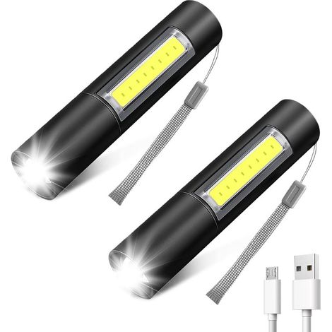 Mini Lampe de Poche, 2 PCS Lampe Torche LED Rechargeable, Mise au Point Réglable, avec 3 Modes d'éclairage, étanche (1/5)