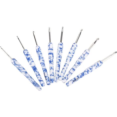 8pcs Crochet Hook Set Blue White Porcelain Printing Hand Polished Handcraft DIY Needle with Humanized Handle for Beginner (1/5)