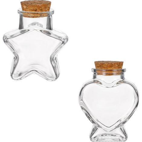 Lot de 2 mini bouteilles en verre avec bouchon en liège en forme de cœur et étoile avec couvercle en liège pour loisirs créatifs, décoration, fournitures de fête (1/5)