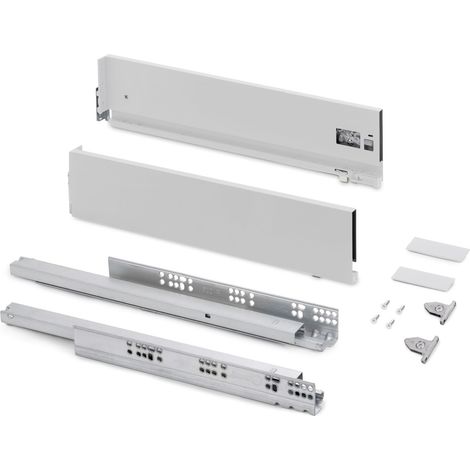 Kit tiroir pour cuisine et bain à régulation 3D, hauteur 131mm, profondité 450mm, 40 Kg, fermeture amortie, panneaux non incluses, Acier, blanc (1/5)