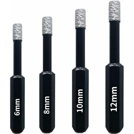 Coffret de forets diamant pour carrelage et céramique – 4 pièces 6/8/10/12mm – Acier inoxydable avec revêtement diamant – Pour perceuses à cordon (1/5)