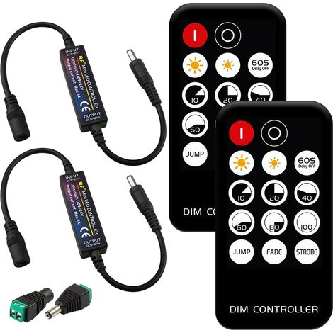 Lot de 2 mini contrôleurs de variateur RF, contrôleur LED, mini télécommande RF 14 touches pour bandes LED Fcob 3014 5630 5730 3528 pour bande LED CCT (1/5)