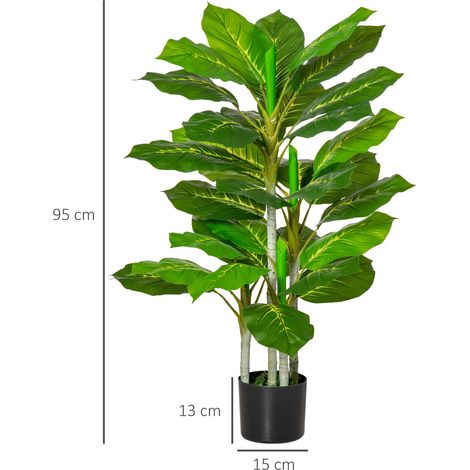 Plante artificielle à feuillage persistant, 95 cm de haut, avec 33 feuilles réalistes en pot de ciment, arbre artificiel pour la décoration intérieure, salon, bureau, vert (1/5)