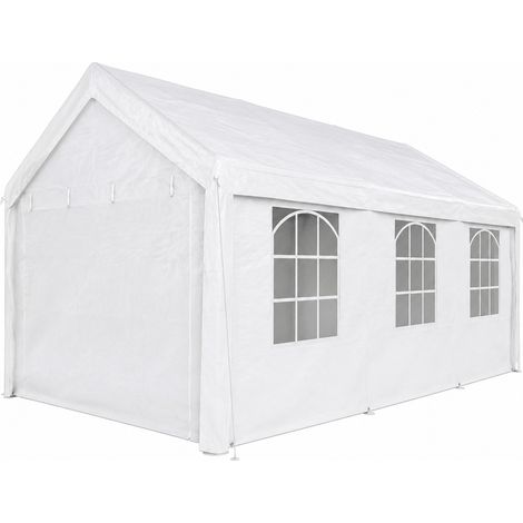 Tenda Gazebo Da Giardino Con Struttura A Pannelli Laterali Modulabili E Finestre Trasparenti Per Eventi Feste Catering Arredo Esterno Elegante Impermeabile 6 x 4 x 3.15 Metri Bianco