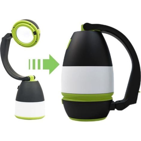 Lanterna LED multifunzionale 3 in 1 verde, torcia di emergenza, ricaricabile tramite USB, ideale per il campeggio. (1/3)