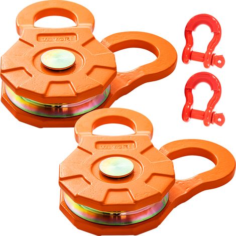 VEVOR Poulie de Mouflage Poulie de Deviation Treuil 2 Blocs Capacite de Charge 11 T, Poulie de Levage Guides de Cables Integres Corde Poulie en Acier au Carbone pour Remorquage Recuperation Vehicule