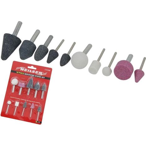 Neilsen 10pc Mounted Stone Point Grinding Head Wheel Drill Rotary Tool Set