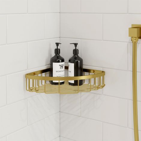 Gold Architeckt Corner Shower Caddy Basket Wall Mounted Easy Drain Bathroom (1/3)