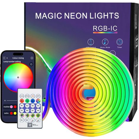 Ruban LED 2M, Bande LED Néon RGBIC IP67 Étanche Flexible avec Télécommande APP, Synchronisation Musicale, Bandeau Lumineuse pour Décoration Maison (1/5)