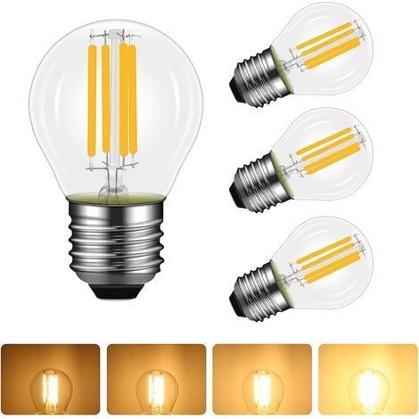 Lot de 4 Ampoule LED E27 4W Filament Dimmable, Equivalent à Ampoule Incandescente 40W, Blanc Chaud 2700K, 400 Lumen, Angle de 360º, G45/P45 Forme, Lampe Filament Vintage Transparent (1/5)