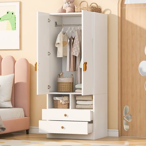 Armadio a 2 ante con 2 cassetti e vani a giorno, 70x50x170 cm, bianco OKMYHOME (1/5)