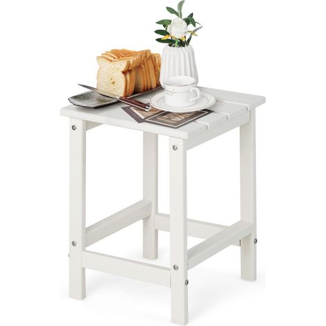 Mesa de centro cuadrada para jardín 36 x 36 x 47 cm resistente a los rayos UV fácil de mantener estilo moderno HDPE blanco 200020051