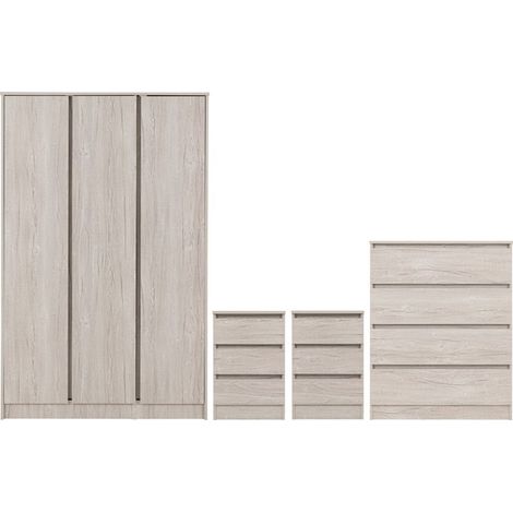 Malvern 3 Door Wardrobe Bedroom Set - Urban Snow