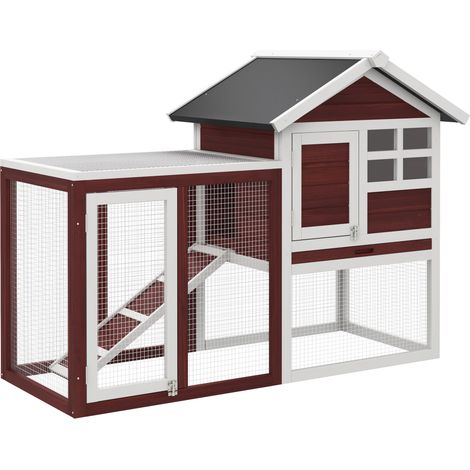 PawHut Rabbit Hutch Outdoor Wooden Guinea Pig Hutch Rabbit Run Bunny Cage Small Animal House Pull-Out Tray, Brown, 124 x 63 x 93 cm