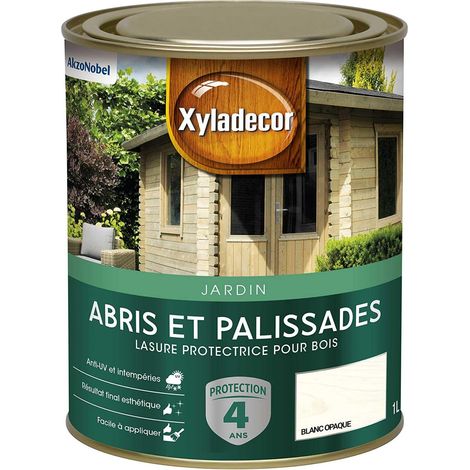 Lasure Protectrice pour Bois Extérieur Jardin - Abris, Palissades, Espaliers, Kiosques, Barrières - Couleur : Blanc Opaque 1 L (1/5)