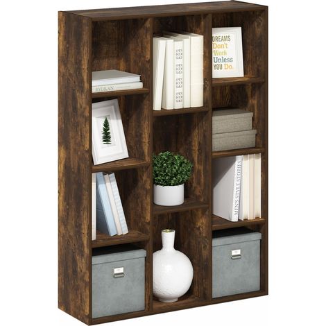 Bibliothèque, 11 Cubes, Réversible, 24 X 74 X 106 Cm, pour Salon, Chambre, Bureau, Couleur Pin Ambré (1/5)