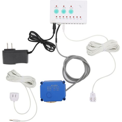 Robinet à bille en laiton double voie avec détecteur de fuite d'eau, kit alarme capteur unique, 100-240V AC (prise US) (1/5)