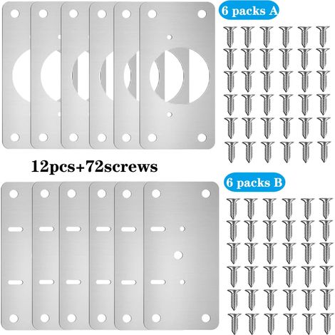 (Lot de 12) Kit de charnières pour porte de placard, plaque de réparation, support de réparation de charnière de porte de placard de cuisine avec vis (1/5)