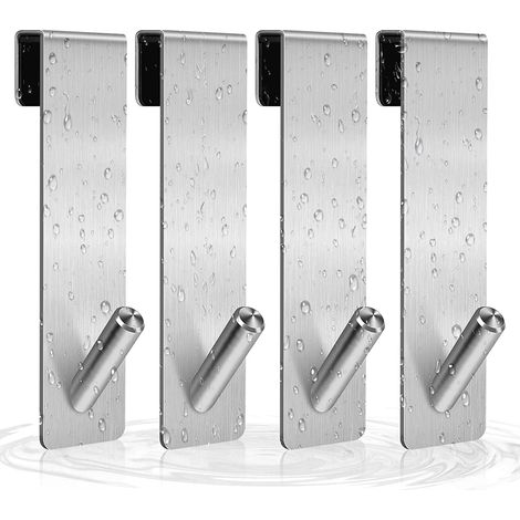 4 Duschtürhaken, Handtuchhaken aus Edelstahl, Duschtür ohne Bohren, rahmenloses Design, geeignet für Badezimmer (5 x 1 Zoll), silberne Farbe