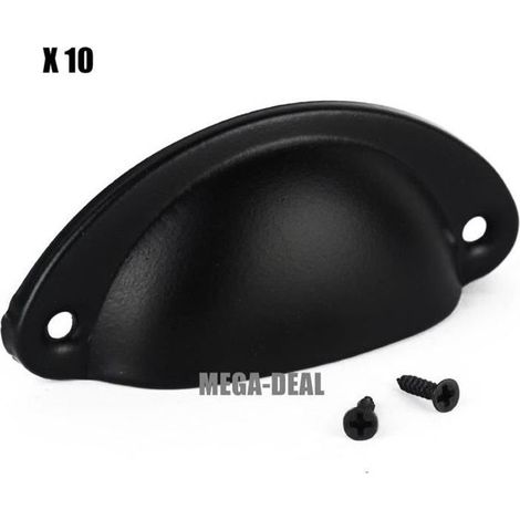 Mega-Deal 10pcs Coquille Fer Poignée Porte Cabinet Bouton Tiroir Placard Intérieure Meuble Tirer Avec Vis (noir)