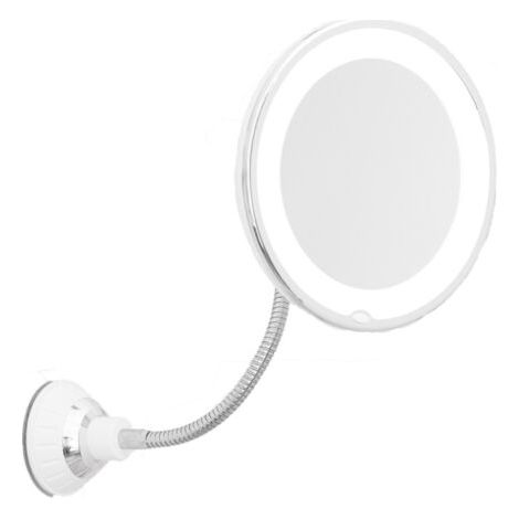 Espejo de tocador con aumento de 10x y luz LED - Rotación de 360° - Potente ventosa - Brazo flexible para baño