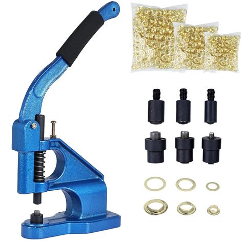 Eyelet punching kit for 6/10/12 mm eyelets, heavy-duty eyelet machine with 3 dies and 1500 gold eyelets for tarpaulins, curtains, leather, fabrics, belts, bags (1/5)