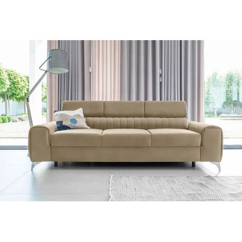 Sofa 3-Sitzer mit Schlaffunktion Schlafsofa ELENI Stoff Monolith Hellbraun (1/5)