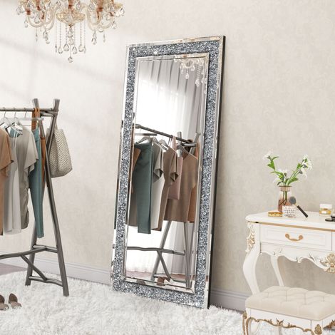 70.9in Modern Glam Full-Length Floor Mirror with Glitter Border - Dual Mount Wall & Floor Standing Mirror for Bedroom & Dressing Room (1/5)