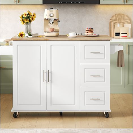 Table repas mobile pliable 137 cm bois blanc OKMYHOME (1/5)