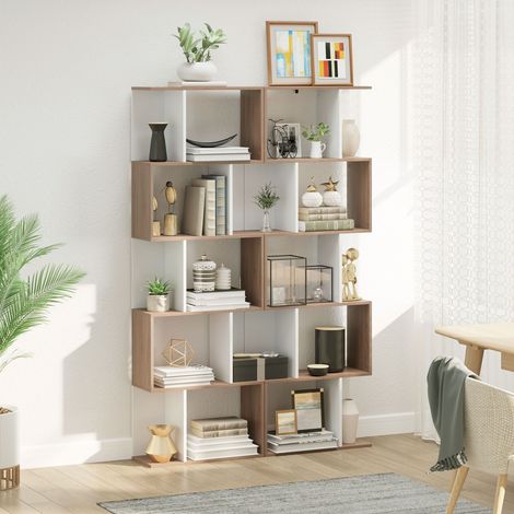 Bibliothèque géométrique blanche à 5 niveaux, étagère de présentation, séparateur de pièce moderne, rangement pour salon, bureau, mobilier de maison (1/5)