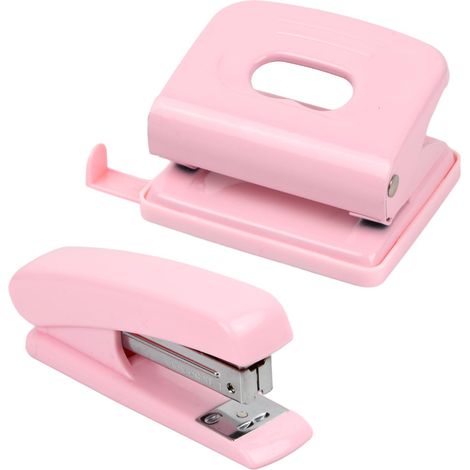 Set Agrafeuse et Perforatrice, Petite Agrafeuse Bureau, Perforatrice 2 Trous, Agrafeuse Bureau Rose, Rond Perforatrice Papier, Mini Agrafeuse Perforateur, Ergonomique (Rose) (1/5)