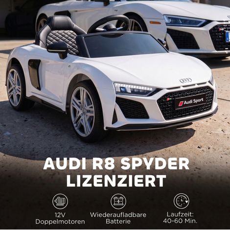 Auto elettrica per bambini Audi R8 bianca 12V con telecomando e 2 motori FloraGrace (1/5)