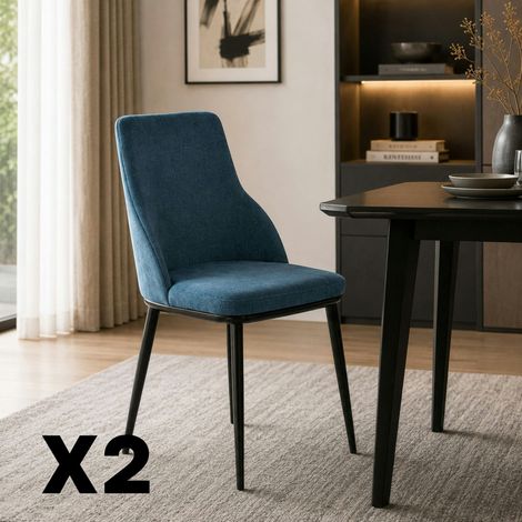 Chaise tissu bleu pieds métal noir (x2) AUREN (1/5)