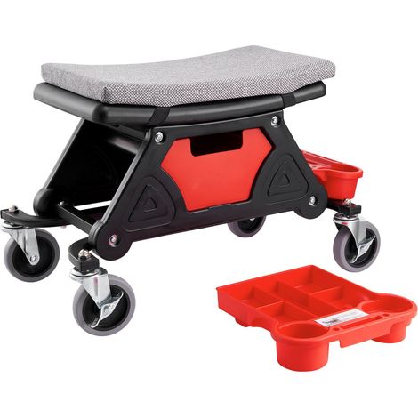 Asiento taburete de taller con bandeja extraibles y ruedas, carga hasta 125 kg